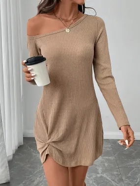 LUNE Women's Asymmetric Hem Twist Knitted Casual Mini Dress