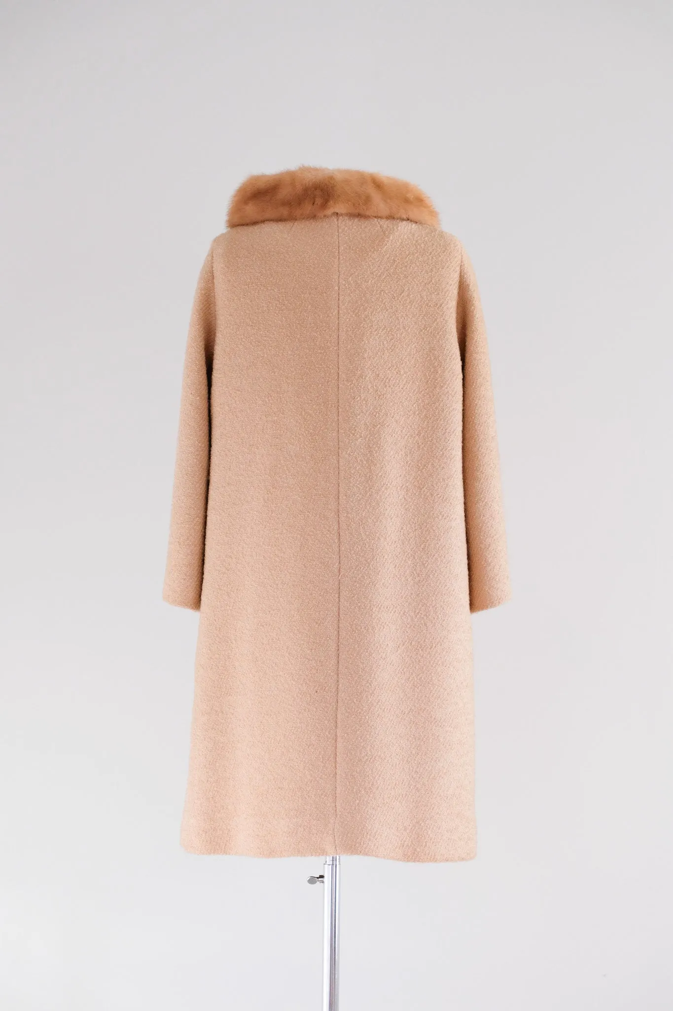 Luxurious 1960's Camel Textured Wool Mink Evening Coat / Sz M