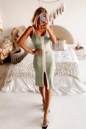 Marcie Front Slit Contrast Panel Bodycon Dress (Pistachio)