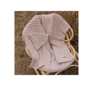 Marled Pink Ribbed Knit Blanket and Hat set