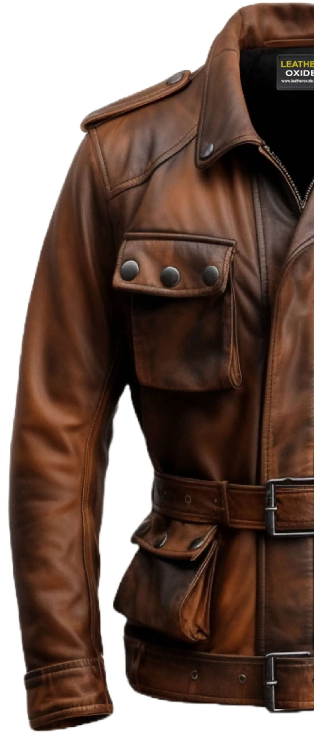 Men Military Style Vintage Leather Jacket - Vintage Leather Jacket