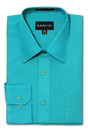 Men's Basic Solid Color Button Up Dress Shirt (Turquoise)