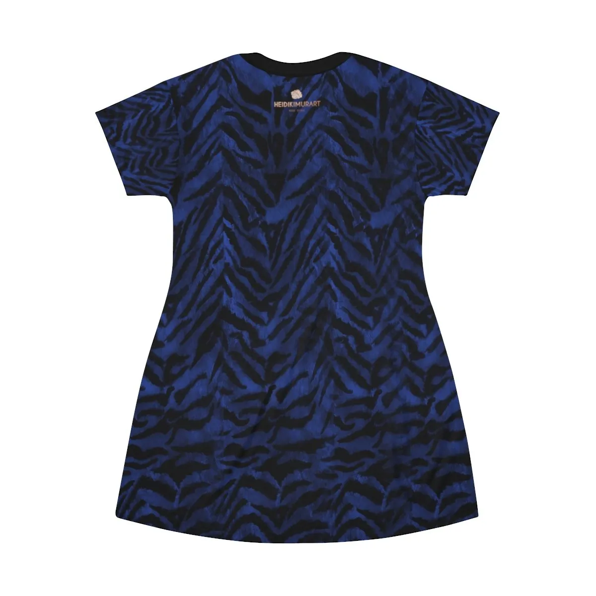 Navy Blue Tiger Stripe Dress, Animal Print Designer Crew Neck T-Shirt Dress For Women -Made in USA