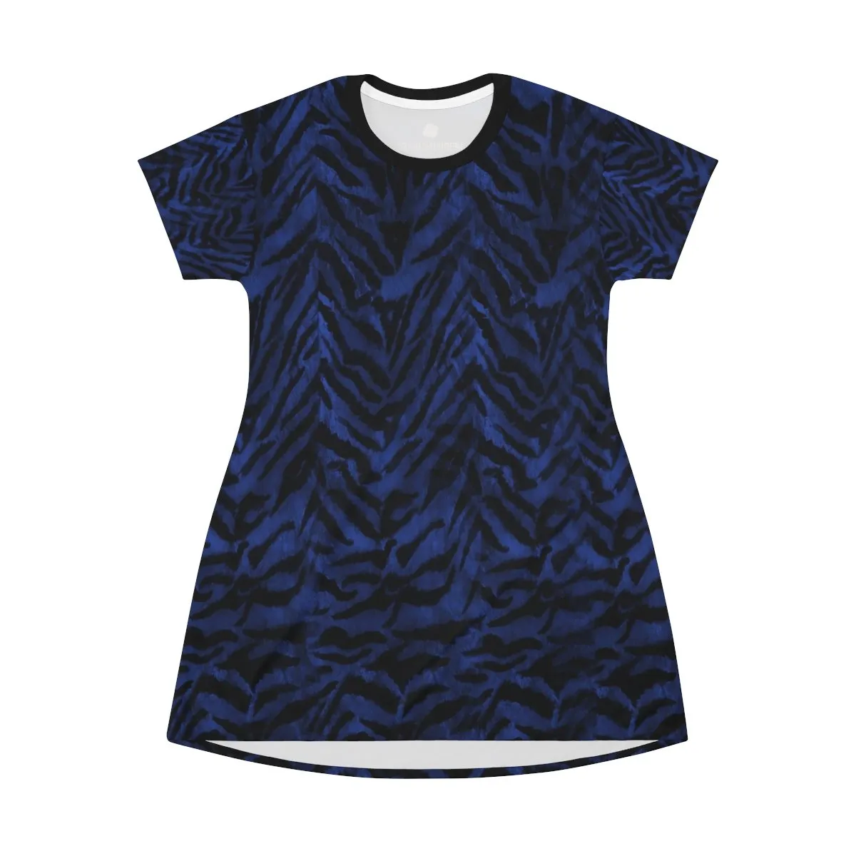Navy Blue Tiger Stripe Dress, Animal Print Designer Crew Neck T-Shirt Dress For Women -Made in USA