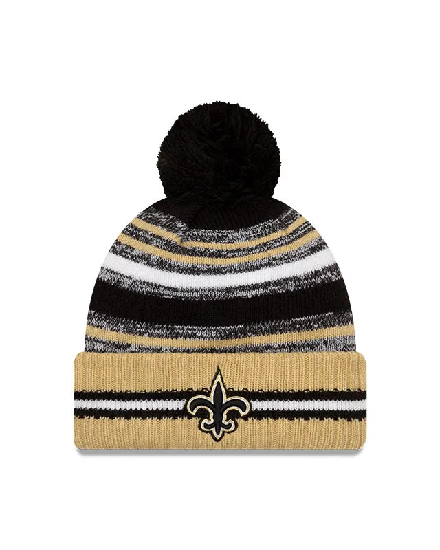New Orleans Saints New Era 2021 NFL Sideline - Sport Official Pom Cuffed Knit Hat - Gold/Black