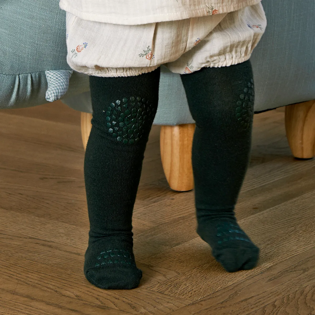 Non-slip crawling tights with grip for babies and toddlers - Organic Cotton Organic Cotton - Forest Green