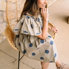 Penny Ruffle Sleeve Pintuck Polka Dot Mini Dress