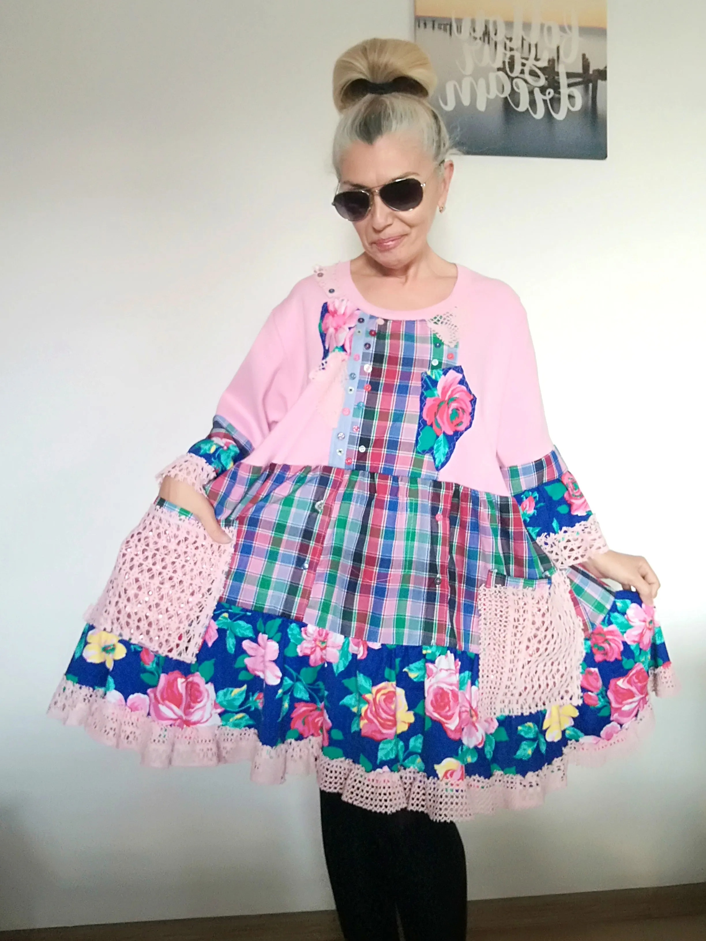 Plus Size Pink Cotton Dress 3XL Maxi Floral Shirt Dress