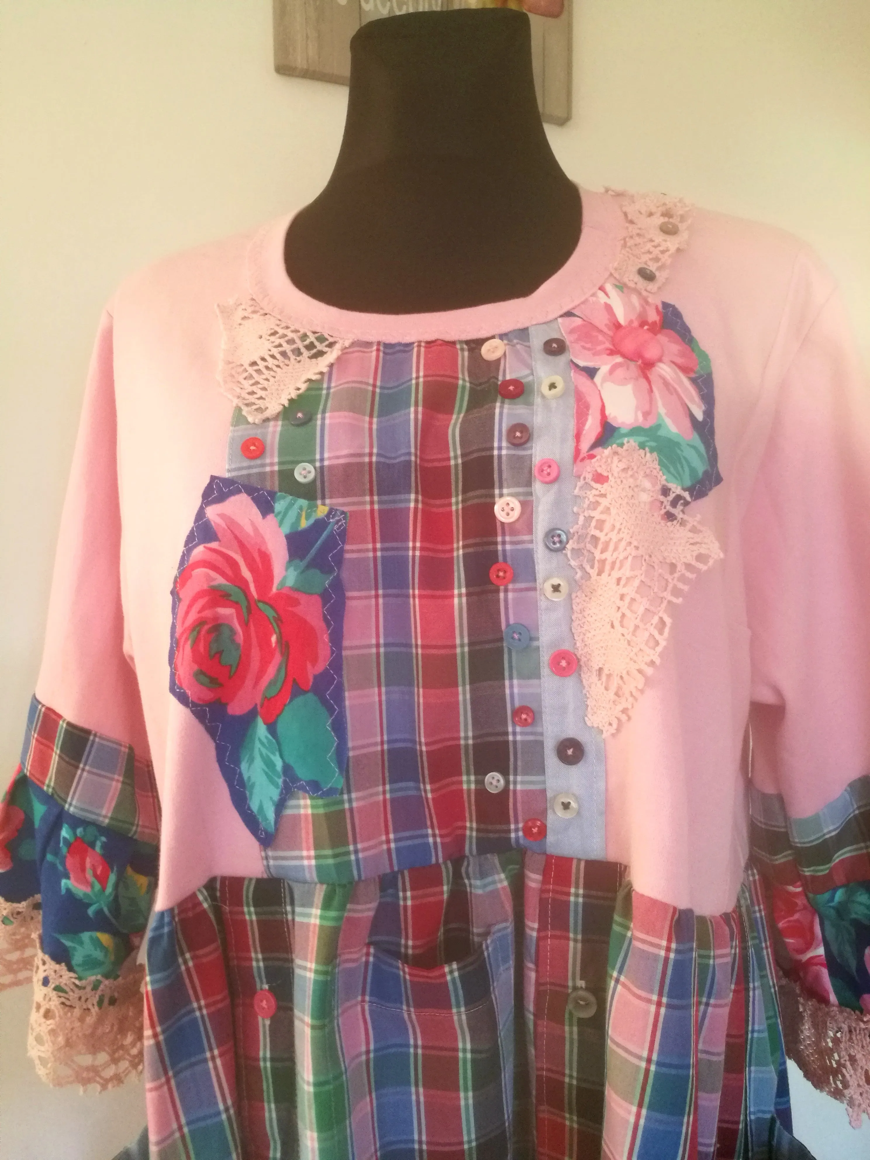Plus Size Pink Cotton Dress 3XL Maxi Floral Shirt Dress