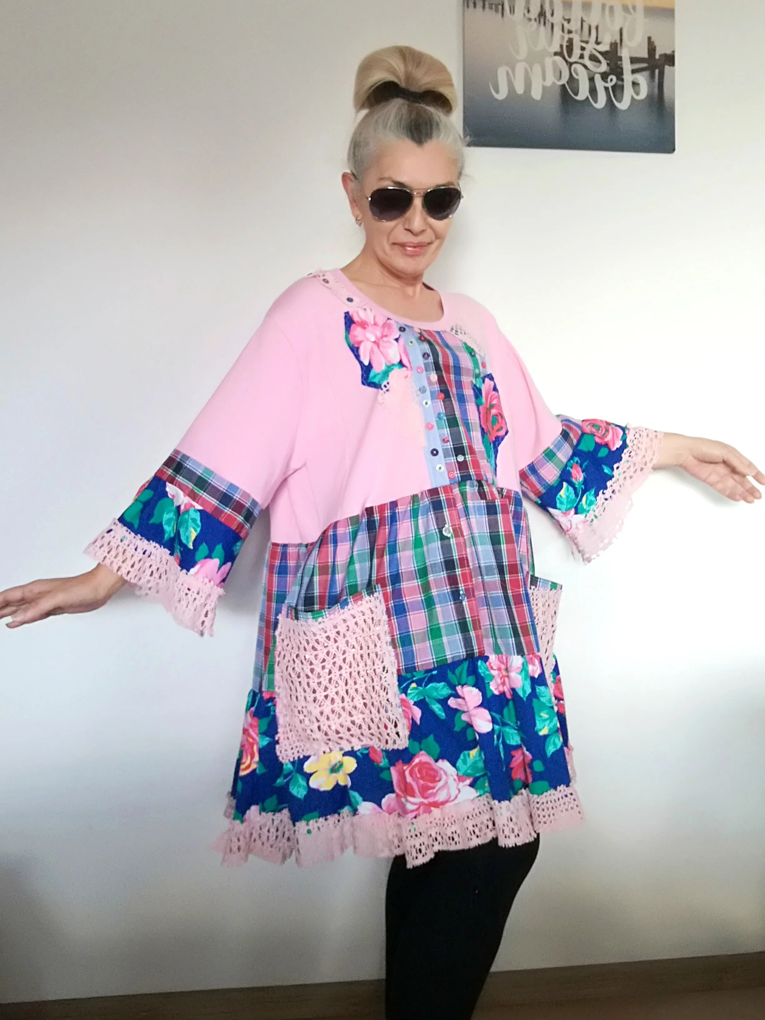 Plus Size Pink Cotton Dress 3XL Maxi Floral Shirt Dress