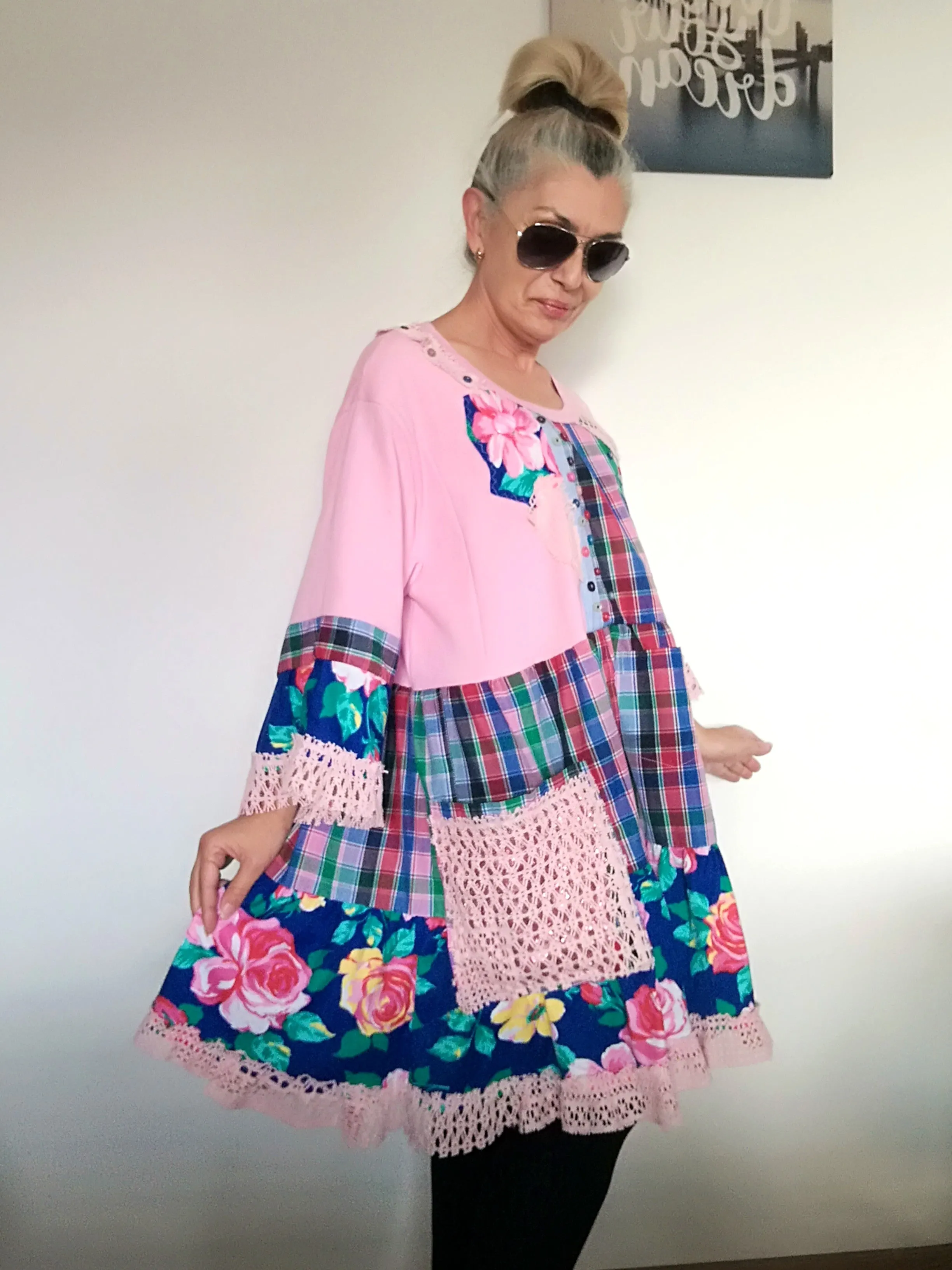 Plus Size Pink Cotton Dress 3XL Maxi Floral Shirt Dress