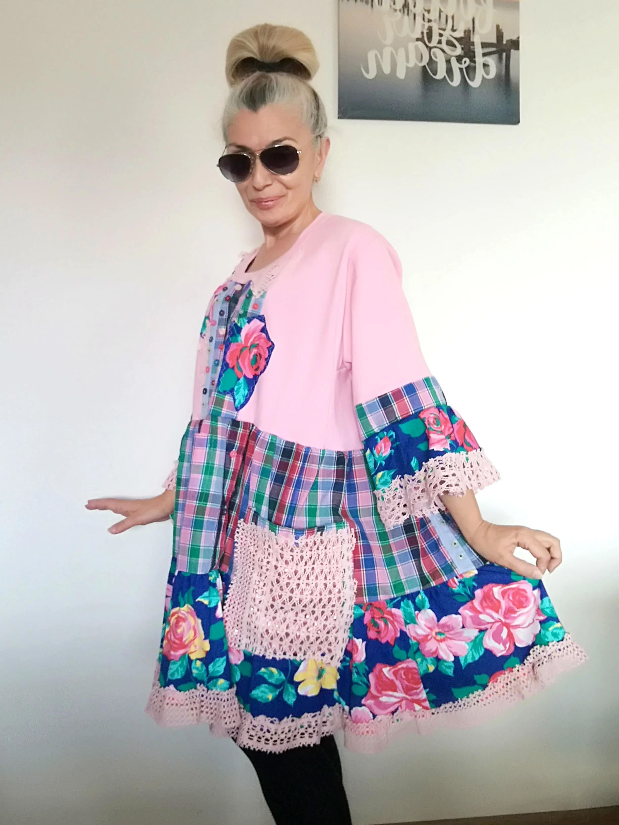 Plus Size Pink Cotton Dress 3XL Maxi Floral Shirt Dress