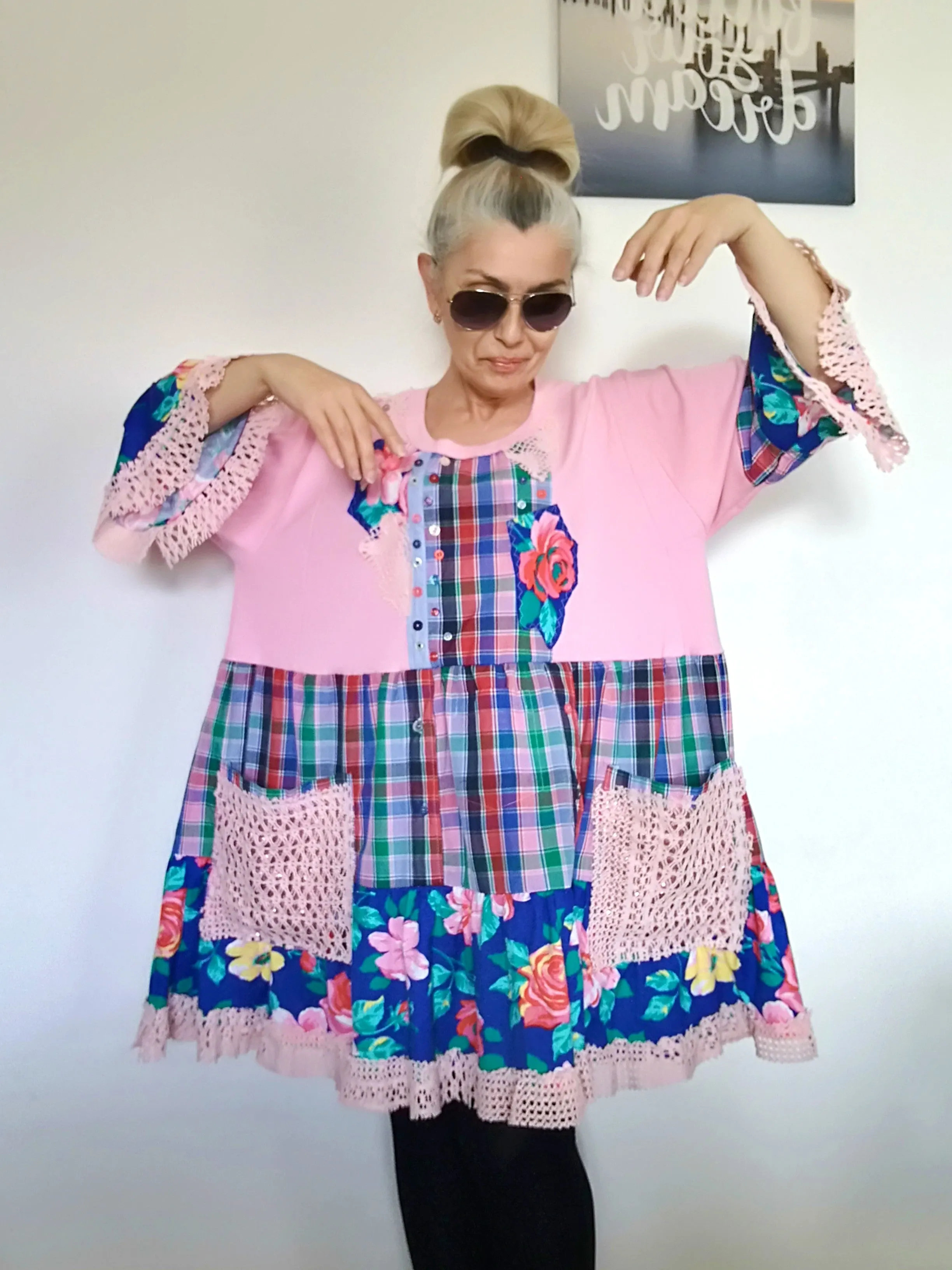 Plus Size Pink Cotton Dress 3XL Maxi Floral Shirt Dress