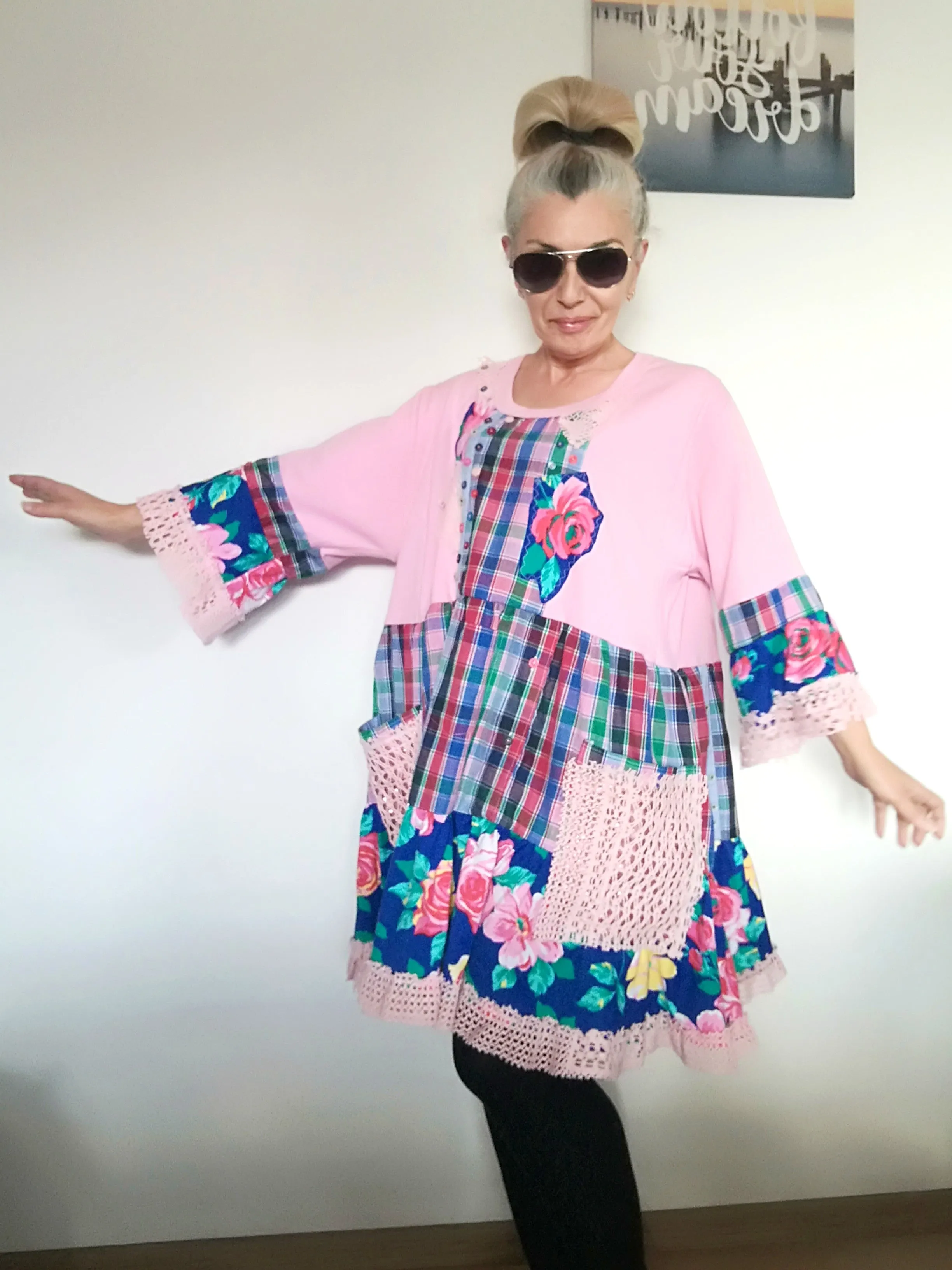 Plus Size Pink Cotton Dress 3XL Maxi Floral Shirt Dress