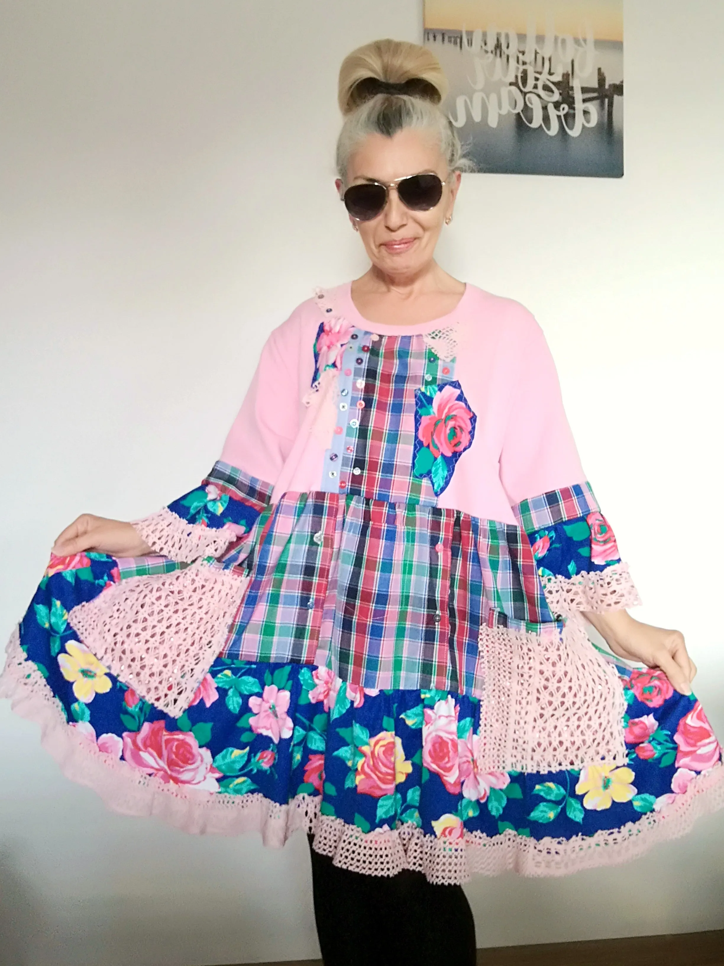 Plus Size Pink Cotton Dress 3XL Maxi Floral Shirt Dress