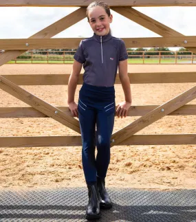 Premier Equine Astrid Girls Full Seat Gel Pull On Riding Tights ( Navy)