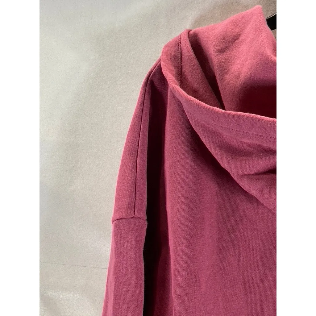 PUMA Women's Pink Logo Half Zip Cropped Dropped Shoulder Pullover Hoodie SZ M