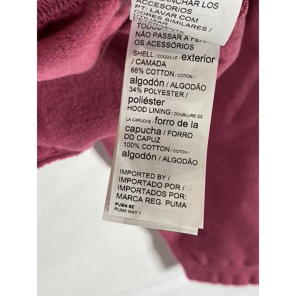 PUMA Women's Pink Logo Half Zip Cropped Dropped Shoulder Pullover Hoodie SZ M