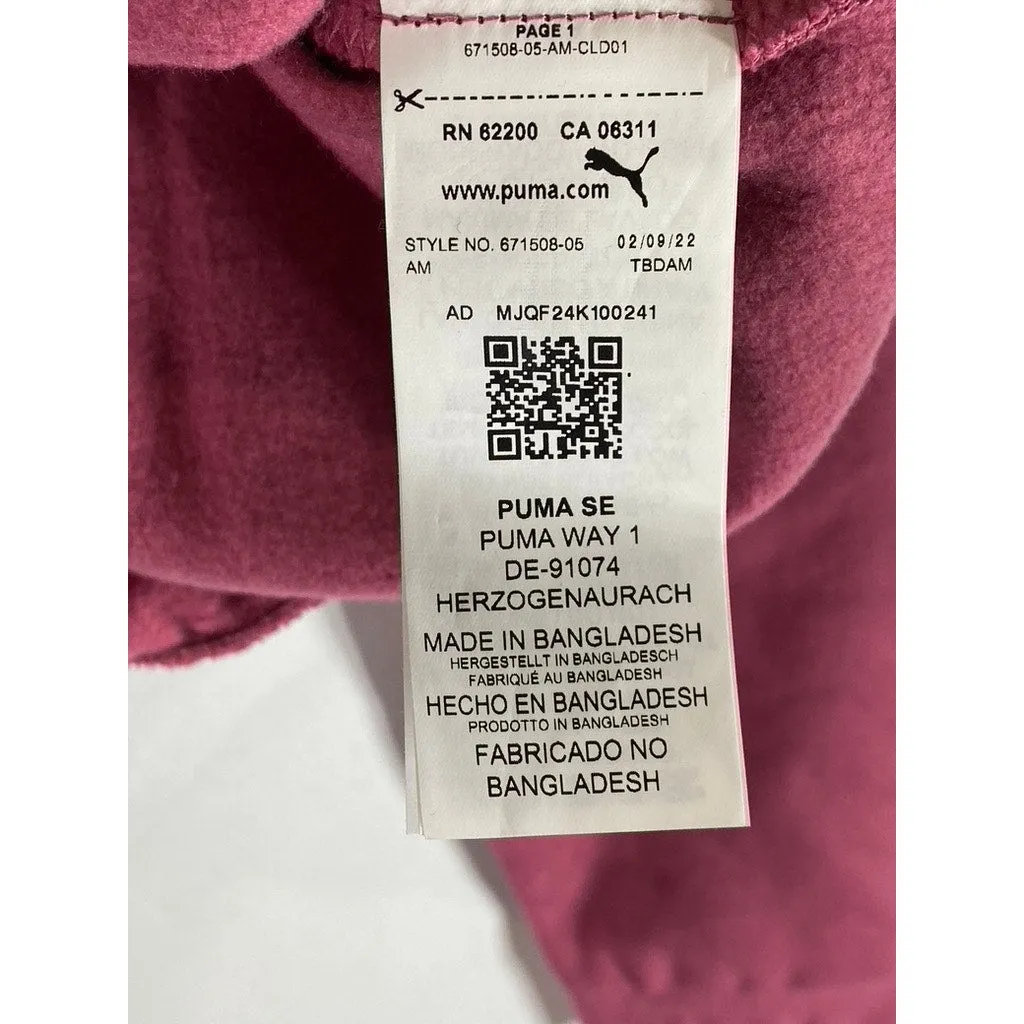 PUMA Women's Pink Logo Half Zip Cropped Dropped Shoulder Pullover Hoodie SZ M