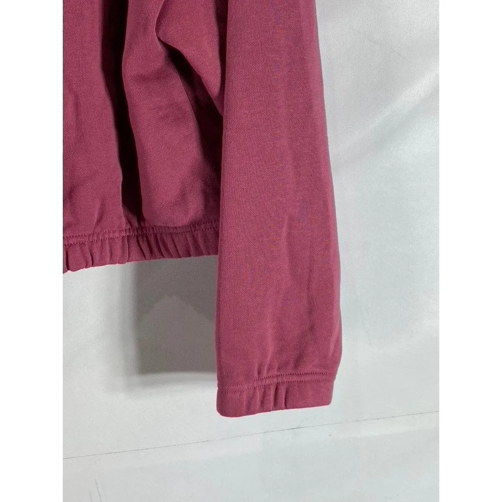 PUMA Women's Pink Logo Half Zip Cropped Dropped Shoulder Pullover Hoodie SZ M