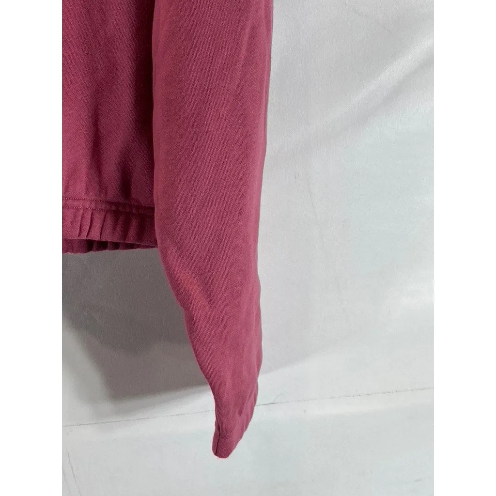 PUMA Women's Pink Logo Half Zip Cropped Dropped Shoulder Pullover Hoodie SZ M