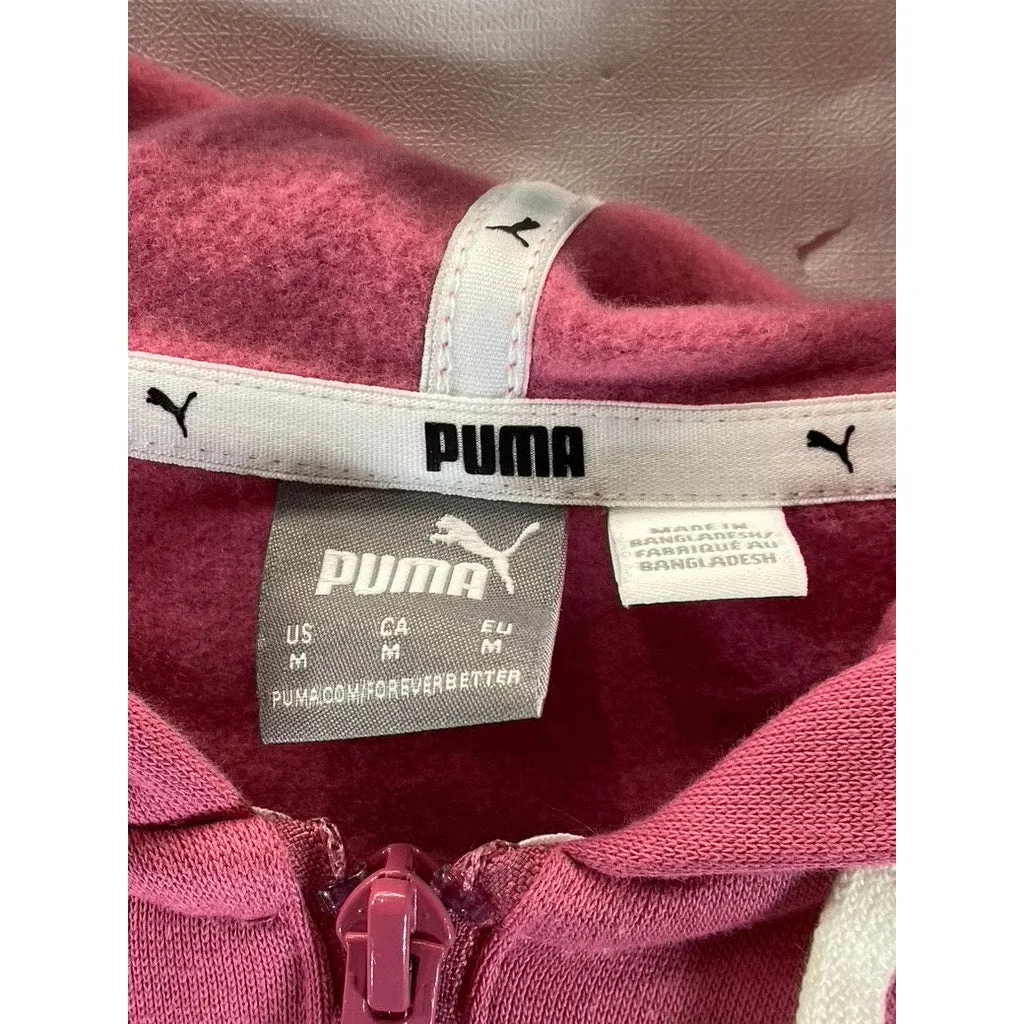 PUMA Women's Pink Logo Half Zip Cropped Dropped Shoulder Pullover Hoodie SZ M