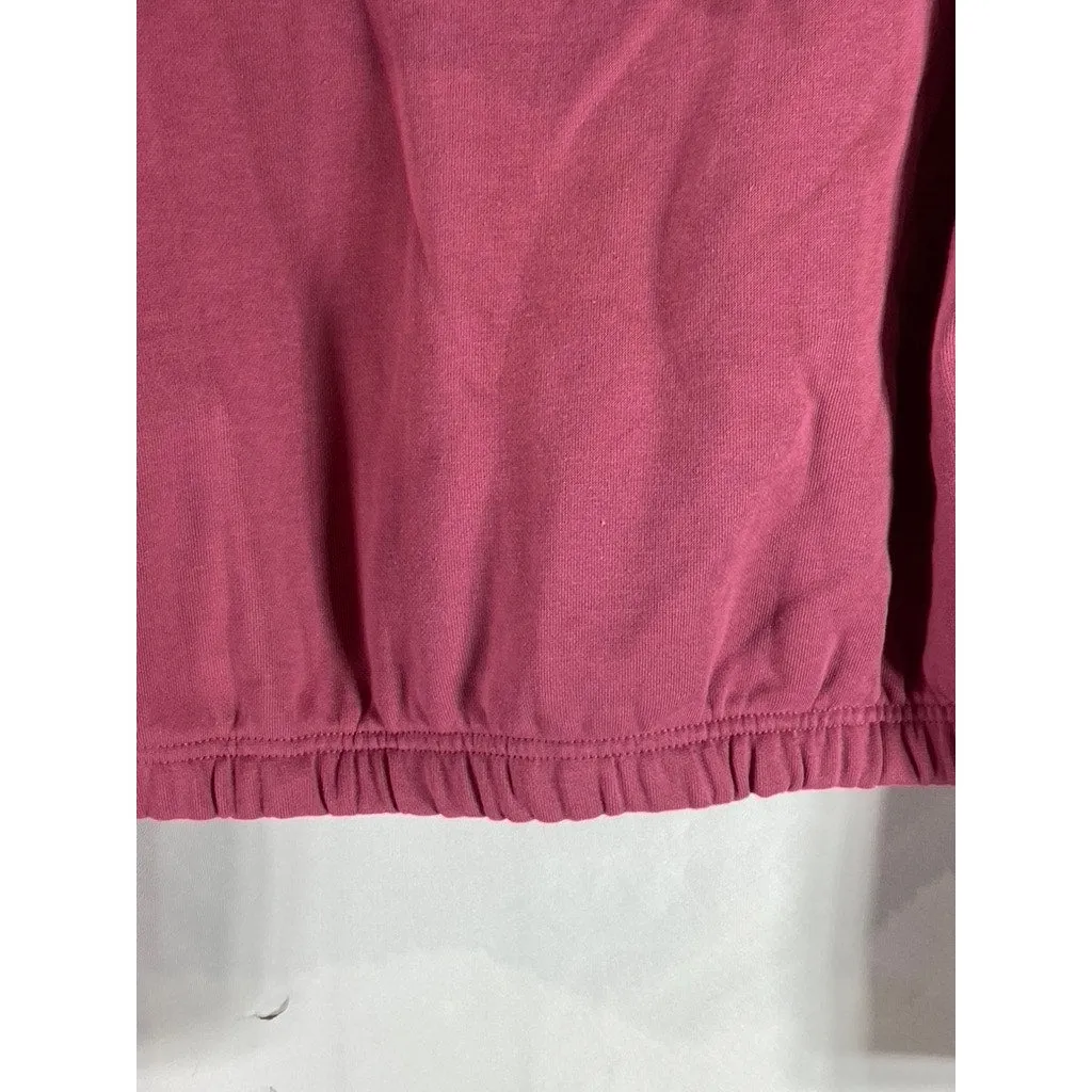 PUMA Women's Pink Logo Half Zip Cropped Dropped Shoulder Pullover Hoodie SZ M