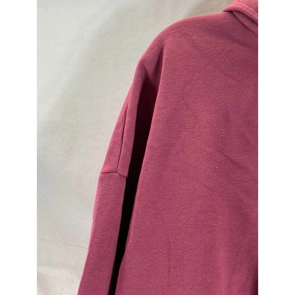 PUMA Women's Pink Logo Half Zip Cropped Dropped Shoulder Pullover Hoodie SZ M