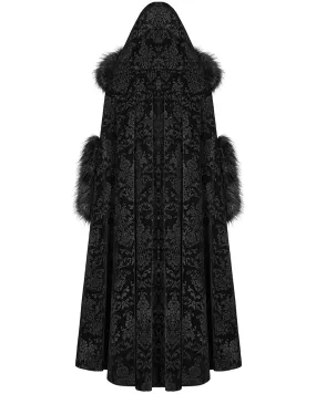 Punk Rave Cassiopeia Womens Gothic Velvet Cloak - Black Damask