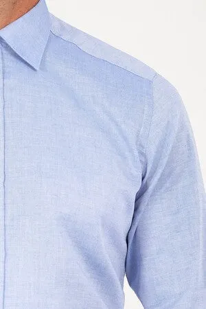 Regular Fit Long Sleeve Cotton Dark Blue Dress Shirt