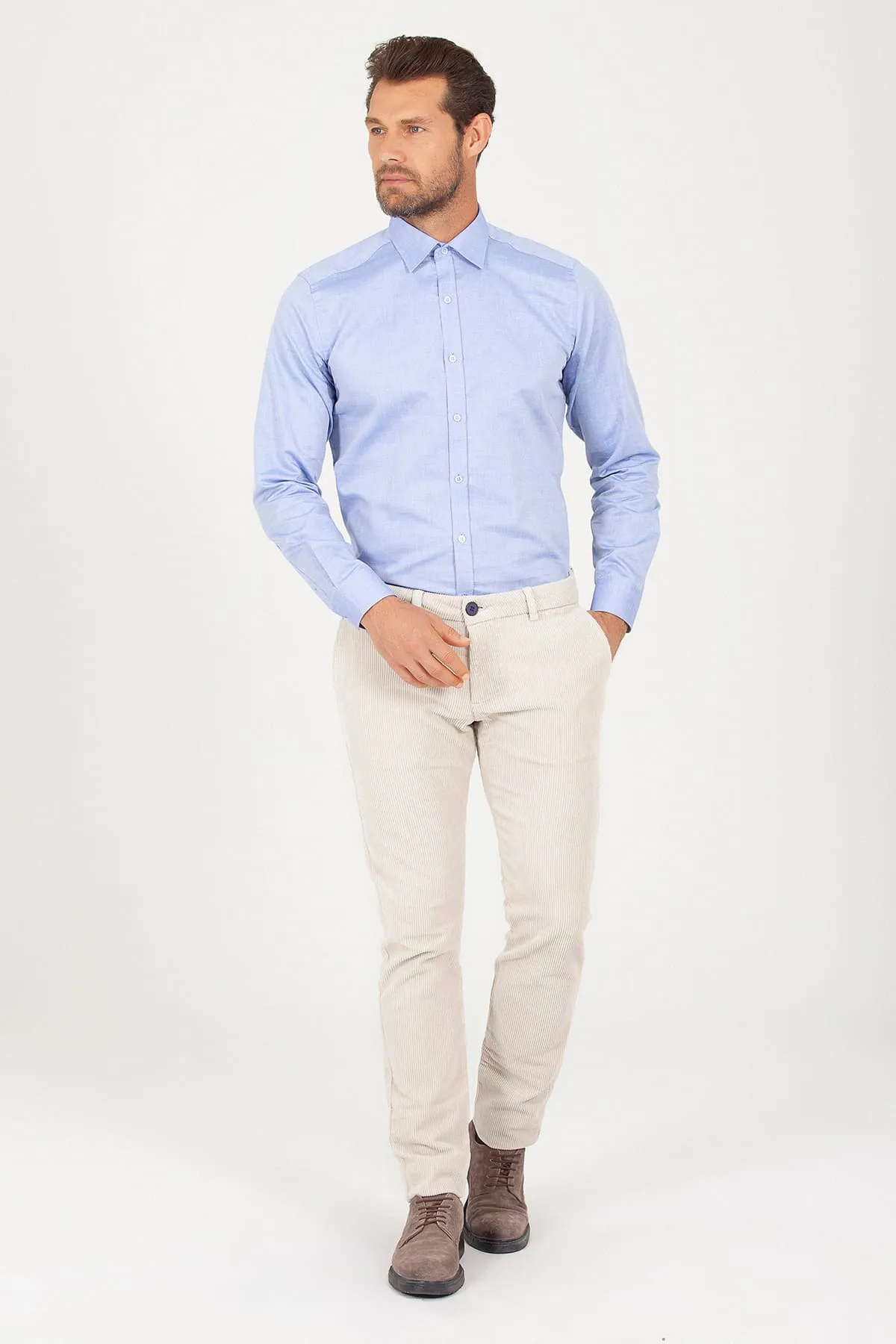 Regular Fit Long Sleeve Cotton Dark Blue Dress Shirt