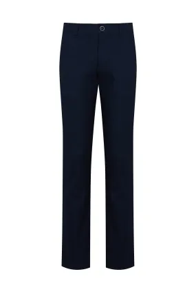 Regular Fit Side Pocket High Waist Unpleated Cotton Gray Casual Pants, Navy D.