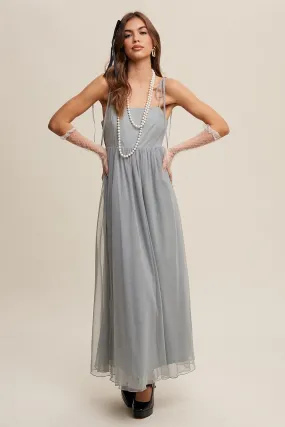 Romantic Babydoll Maxi Tulle Dress - Sage Tint