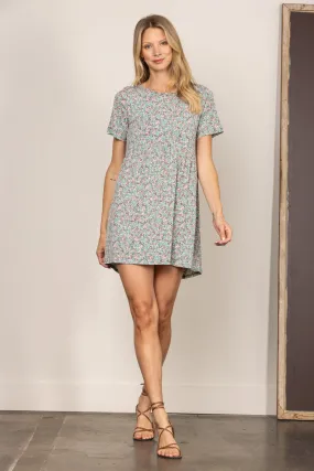SAGE DITSY FLORAL BABYDOLL SHORT SLEEVES MINI DRESS D5105