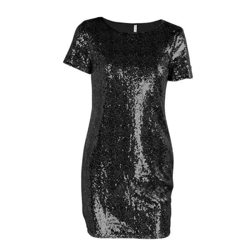 Sequins Gold T Shirt  Evening Mini Dress