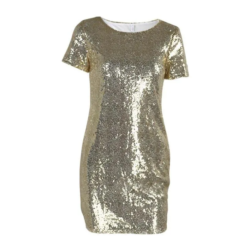 Sequins Gold T Shirt  Evening Mini Dress