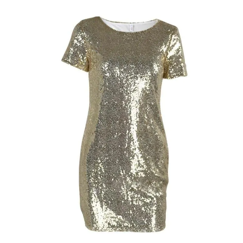 Sequins Gold T Shirt  Evening Mini Dress