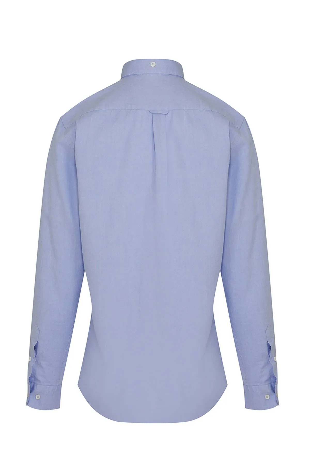 Slim Fit Plain Button-Down Cotton Blue Casual Shirt