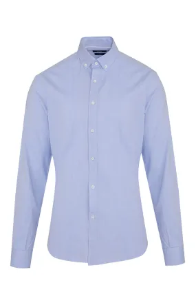 Slim Fit Plain Button-Down Cotton Blue Casual Shirt