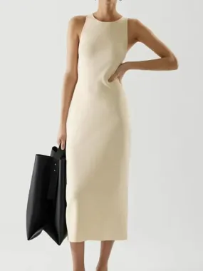 Slim Knitted Long Dress Women Minimalist Elegant Office Ladies Sleeveless O-neck Casual Tank Dress Summer Bodycon Dresses S4821498