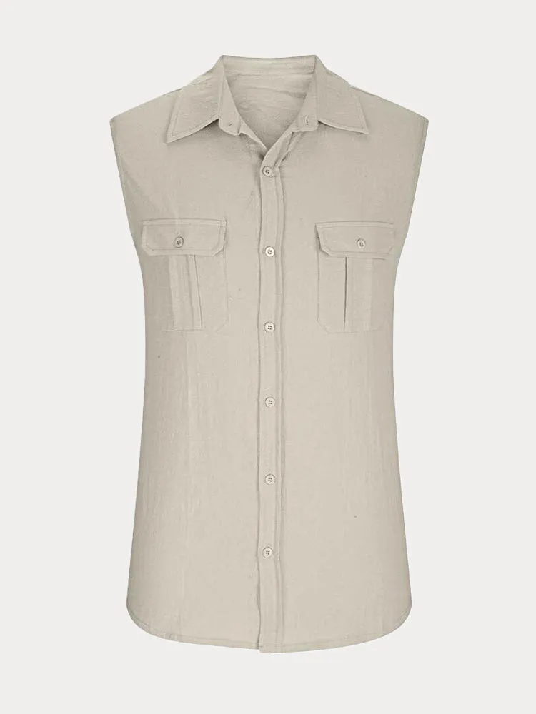 Solid Cotton Linen Sleeveless Shirt