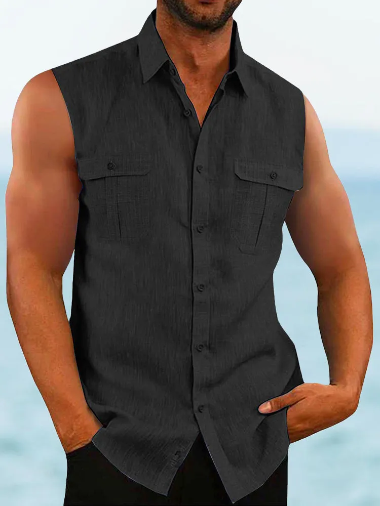 Solid Cotton Linen Sleeveless Shirt