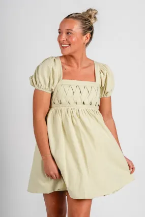 Square neck babydoll dress lime