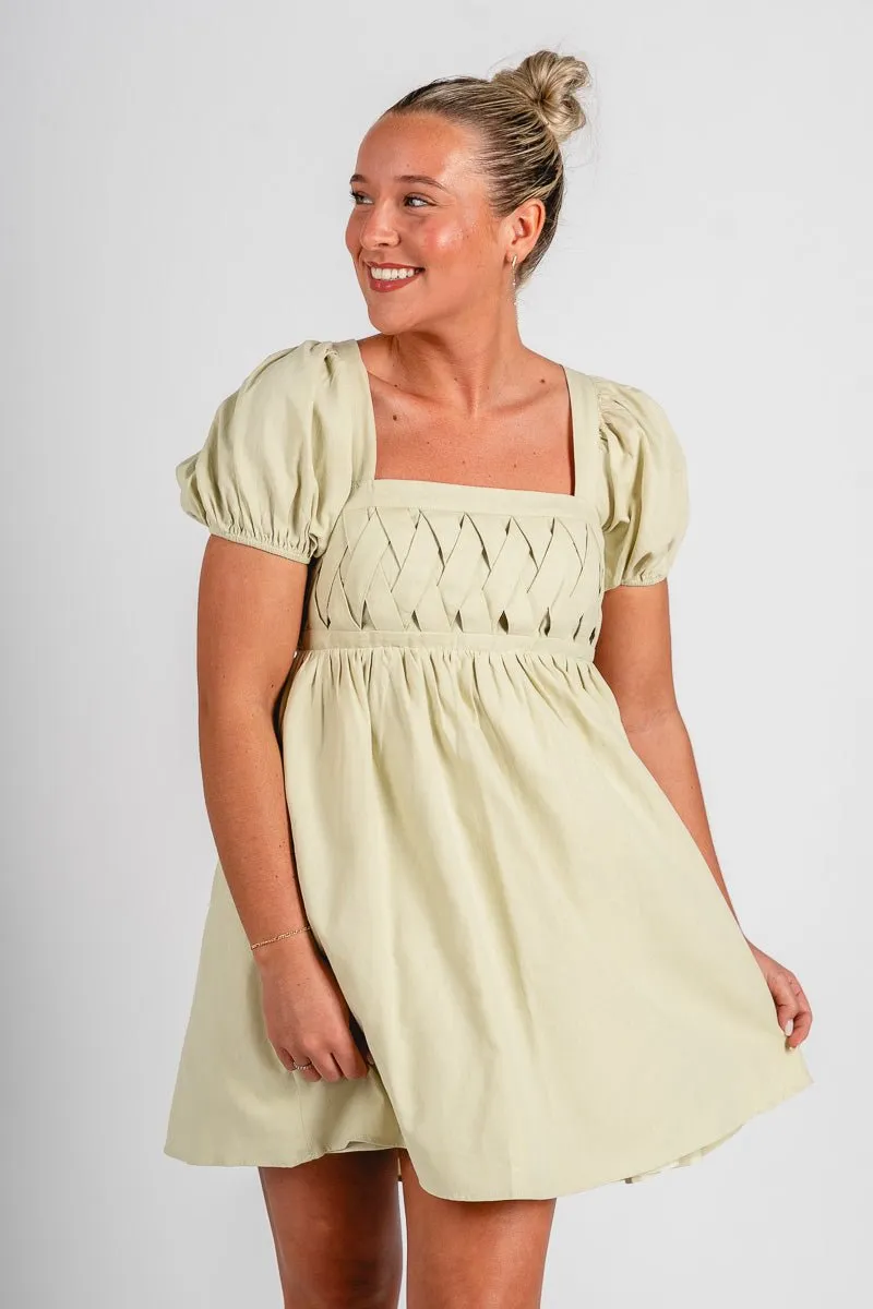 Square neck babydoll dress lime