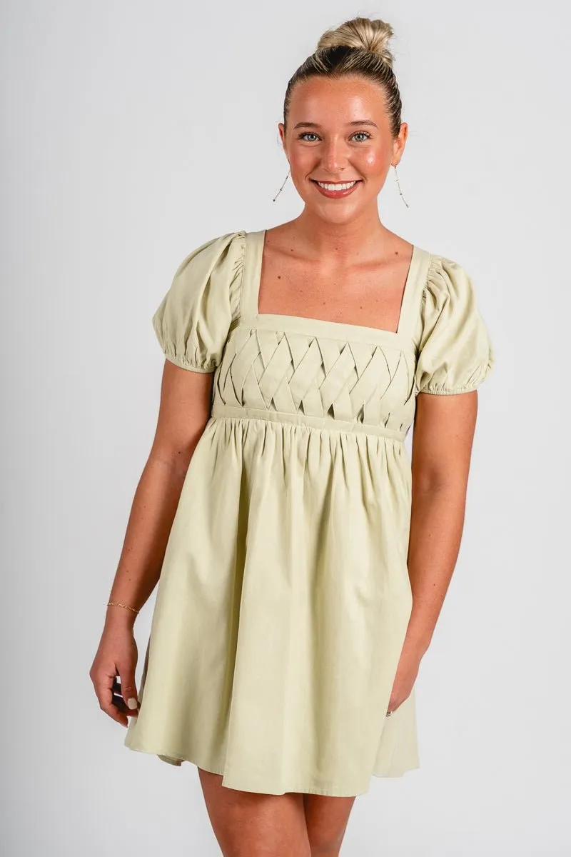 Square neck babydoll dress lime