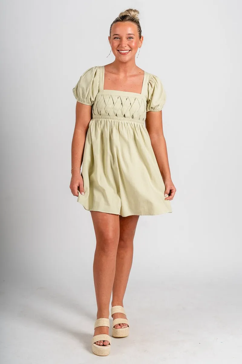 Square neck babydoll dress lime
