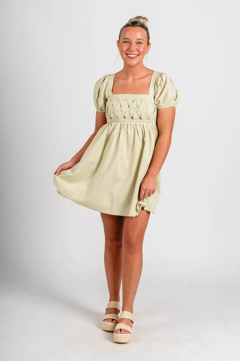 Square neck babydoll dress lime