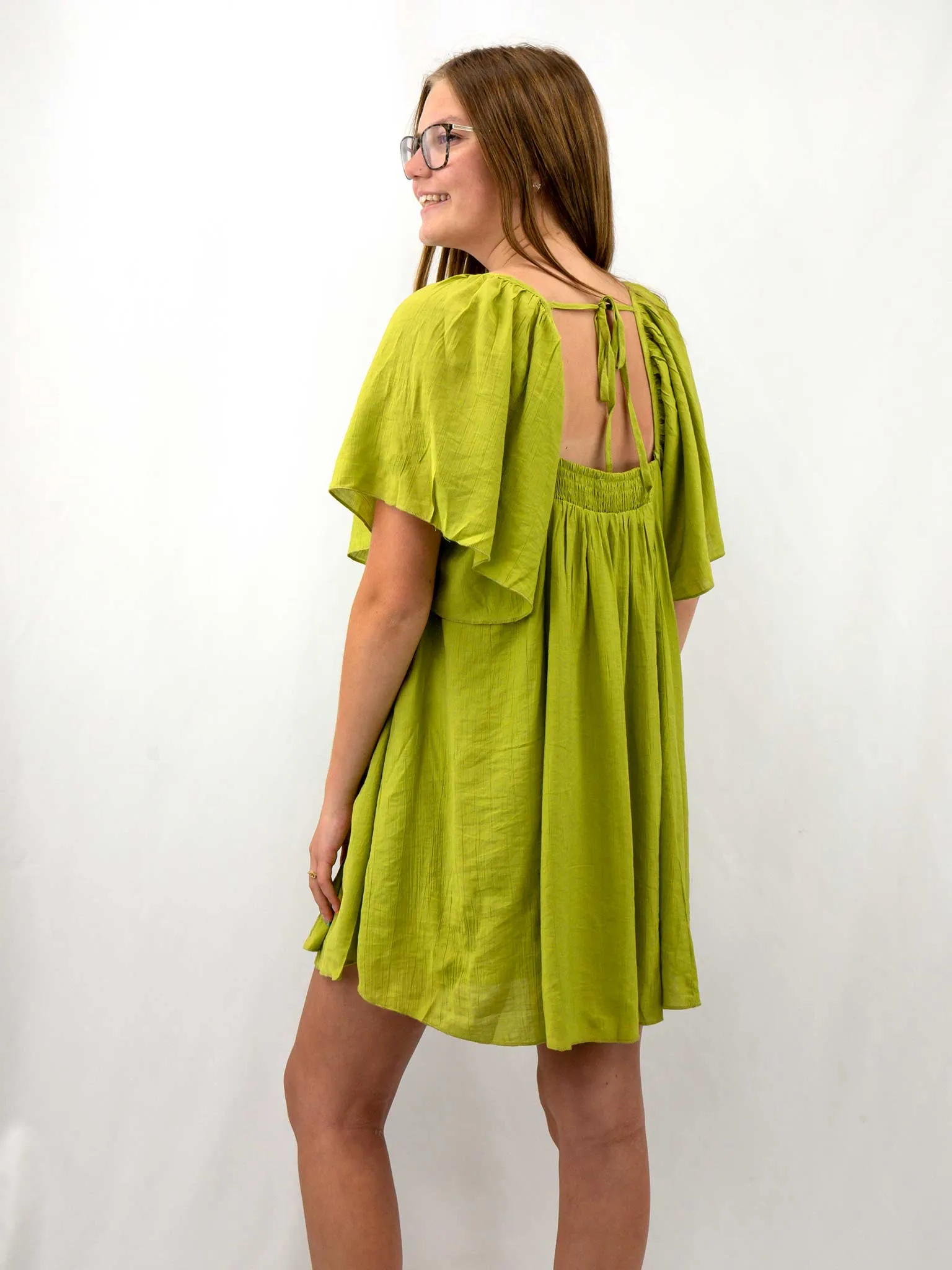 Square Neck Lemon Grass Green Babydoll Dress