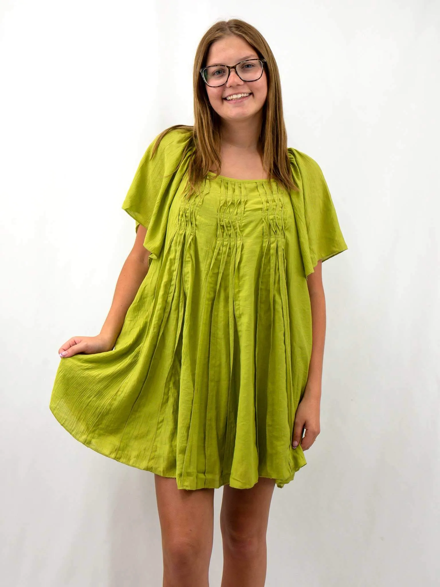 Square Neck Lemon Grass Green Babydoll Dress