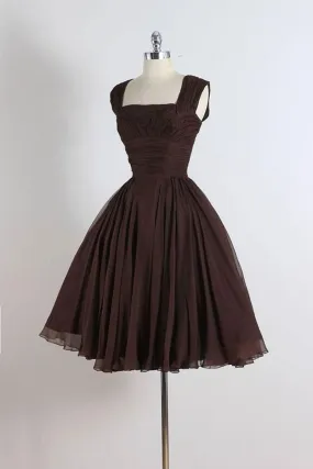 UNIQUE CHIFFON RETRO SHORT DARK BROWN PROM DRESS, SHORT COCKTAIL DRESS HOMECOMING DRESS   fg241